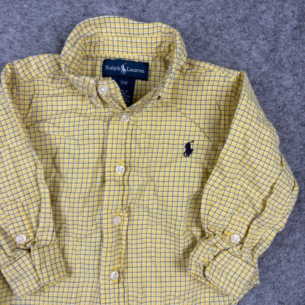 Ralph Lauren Button Down Shirt Boys 12 Months Yellow Plaid Long Sleeve Check